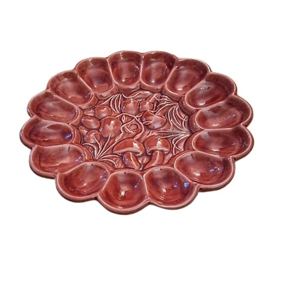 Vintage Arnel's 10" Deviled Egg Plate Mushroom Design 1986 EUC Made in U.S.A. - Picture 1 of 6